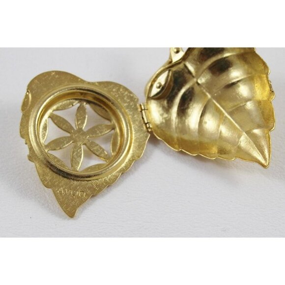 Vintage Avon Gold-Tone Leaf Locket Pendant Brooch - Picture 8 of 8